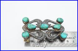 Vintage Native American Navajo Sterling Silver Turquoise Belt Buckle