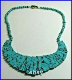 Vintage Native American Navajo Sterling Silver Turquoise Bib Necklace 14.5