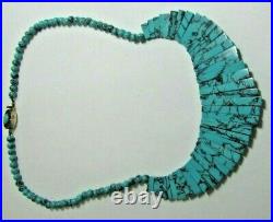 Vintage Native American Navajo Sterling Silver Turquoise Bib Necklace 14.5