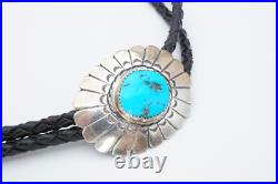 Vintage Native American Navajo Sterling Silver Turquoise Bolo Tie