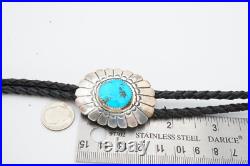 Vintage Native American Navajo Sterling Silver Turquoise Bolo Tie