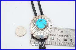 Vintage Native American Navajo Sterling Silver Turquoise Bolo Tie