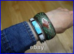 Vintage Native American Navajo Sterling Silver Turquoise Coral Cuff Bracelet