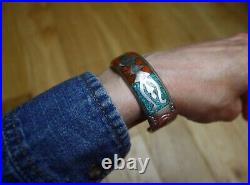 Vintage Native American Navajo Sterling Silver Turquoise Coral Cuff Bracelet