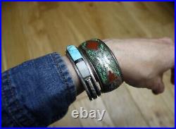 Vintage Native American Navajo Sterling Silver Turquoise Coral Cuff Bracelet