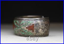 Vintage Native American Navajo Sterling Silver Turquoise Coral Cuff Bracelet
