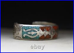 Vintage Native American Navajo Sterling Silver Turquoise Coral Cuff Bracelet