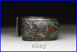 Vintage Native American Navajo Sterling Silver Turquoise Coral Cuff Bracelet