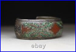 Vintage Native American Navajo Sterling Silver Turquoise Coral Cuff Bracelet