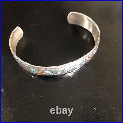 Vintage Native American Navajo Sterling Silver Turquoise Coral Cuff Bracelet 7
