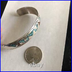 Vintage Native American Navajo Sterling Silver Turquoise Coral Cuff Bracelet 7