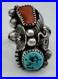 Vintage Native American Navajo Sterling Silver Turquoise Coral Ring Size 9.5