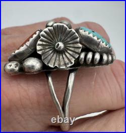 Vintage Native American Navajo Sterling Silver Turquoise Coral Ring Size 9.5