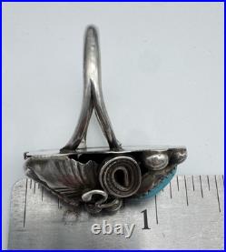 Vintage Native American Navajo Sterling Silver Turquoise Coral Ring Size 9.5