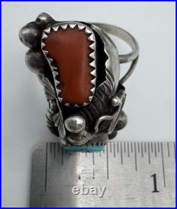 Vintage Native American Navajo Sterling Silver Turquoise Coral Ring Size 9.5