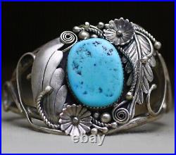 Vintage Native American Navajo Sterling Silver Turquoise Cuff Bracelet