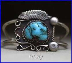 Vintage Native American Navajo Sterling Silver Turquoise Cuff Bracelet