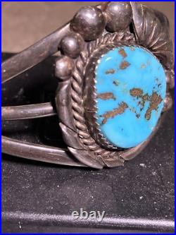 Vintage Native American Navajo Sterling Silver Turquoise Cuff Bracelet