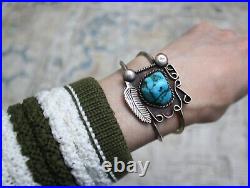 Vintage Native American Navajo Sterling Silver Turquoise Cuff Bracelet