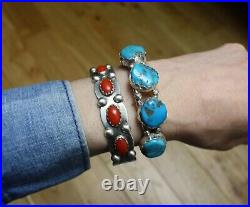 Vintage Native American Navajo Sterling Silver Turquoise Cuff Bracelet