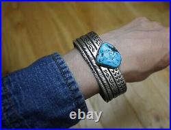 Vintage Native American Navajo Sterling Silver Turquoise Cuff Bracelet