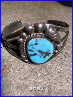 Vintage Native American Navajo Sterling Silver Turquoise Cuff Bracelet