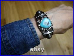 Vintage Native American Navajo Sterling Silver Turquoise Cuff Bracelet