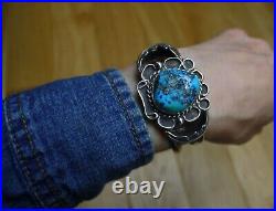 Vintage Native American Navajo Sterling Silver Turquoise Cuff Bracelet