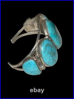 Vintage Native American Navajo Sterling Silver Turquoise Cuff Bracelet