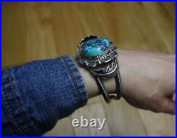 Vintage Native American Navajo Sterling Silver Turquoise Cuff Bracelet