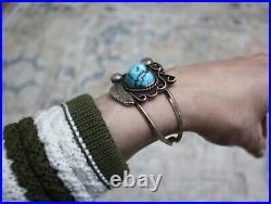 Vintage Native American Navajo Sterling Silver Turquoise Cuff Bracelet