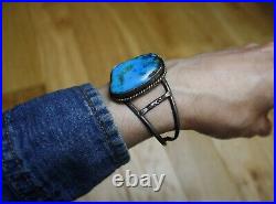 Vintage Native American Navajo Sterling Silver Turquoise Cuff Bracelet