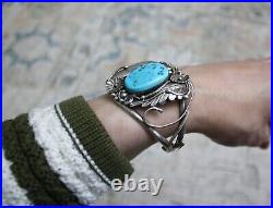 Vintage Native American Navajo Sterling Silver Turquoise Cuff Bracelet