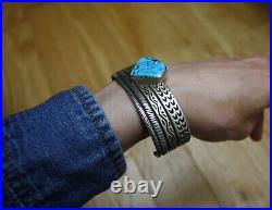 Vintage Native American Navajo Sterling Silver Turquoise Cuff Bracelet