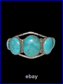 Vintage Native American Navajo Sterling Silver Turquoise Cuff Bracelet