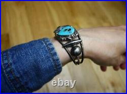 Vintage Native American Navajo Sterling Silver Turquoise Cuff Bracelet