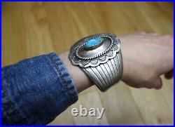 Vintage Native American Navajo Sterling Silver Turquoise Cuff Bracelet