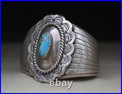 Vintage Native American Navajo Sterling Silver Turquoise Cuff Bracelet