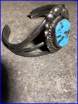 Vintage Native American Navajo Sterling Silver Turquoise Cuff Bracelet