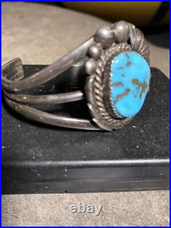 Vintage Native American Navajo Sterling Silver Turquoise Cuff Bracelet
