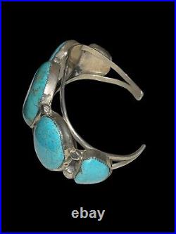 Vintage Native American Navajo Sterling Silver Turquoise Cuff Bracelet