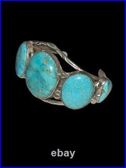 Vintage Native American Navajo Sterling Silver Turquoise Cuff Bracelet