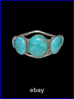 Vintage Native American Navajo Sterling Silver Turquoise Cuff Bracelet