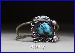 Vintage Native American Navajo Sterling Silver Turquoise Cuff Bracelet