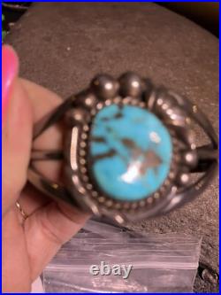 Vintage Native American Navajo Sterling Silver Turquoise Cuff Bracelet