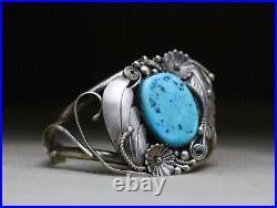 Vintage Native American Navajo Sterling Silver Turquoise Cuff Bracelet