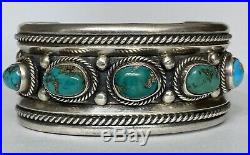 Vintage Native American Navajo Sterling Silver Turquoise Cuff Bracelet Nice