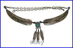 Vintage Native American Navajo Sterling Silver Turquoise Feather Necklace 21
