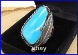 Vintage Native American Navajo Sterling Silver & Turquoise Feather Ring Sz 7