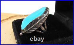 Vintage Native American Navajo Sterling Silver & Turquoise Feather Ring Sz 7